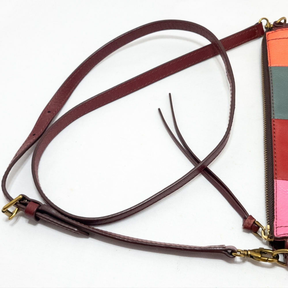 Fossil Leather Red Color Block Slim Crossbody Pur… - image 8
